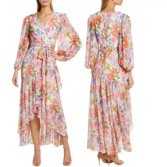 Eliza J Floral High-Low Asymmetric Cocktail Dress Sz 4 Petite - Picture 1 of 16